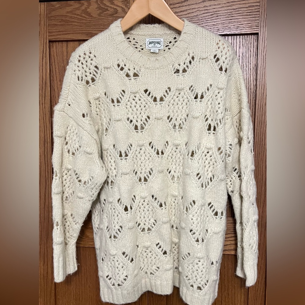 American Eagle Outfitters Cream Open-Knit Sweater